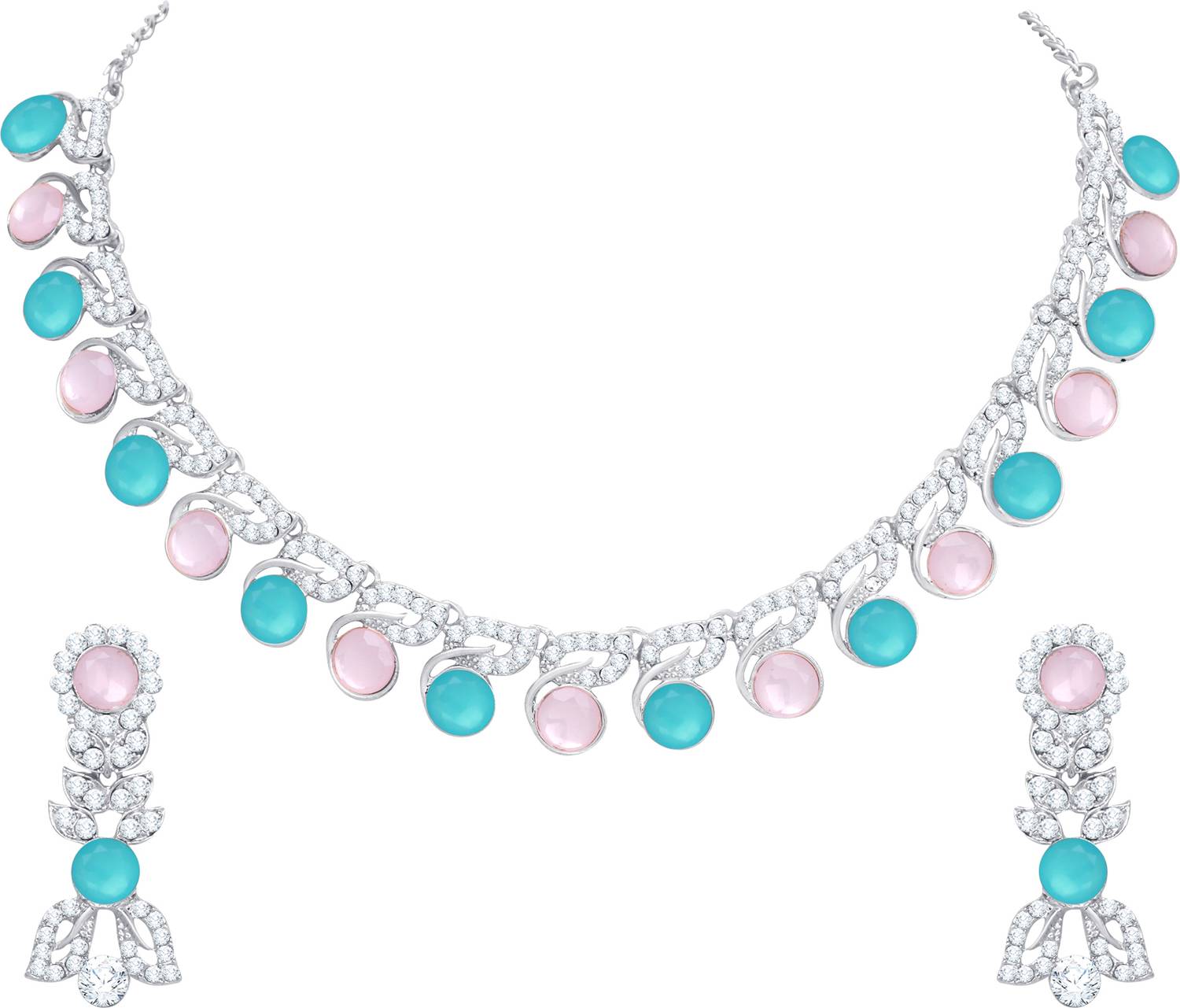 Atasi International Alloy Silver, Pink, Blue Jewellery Set