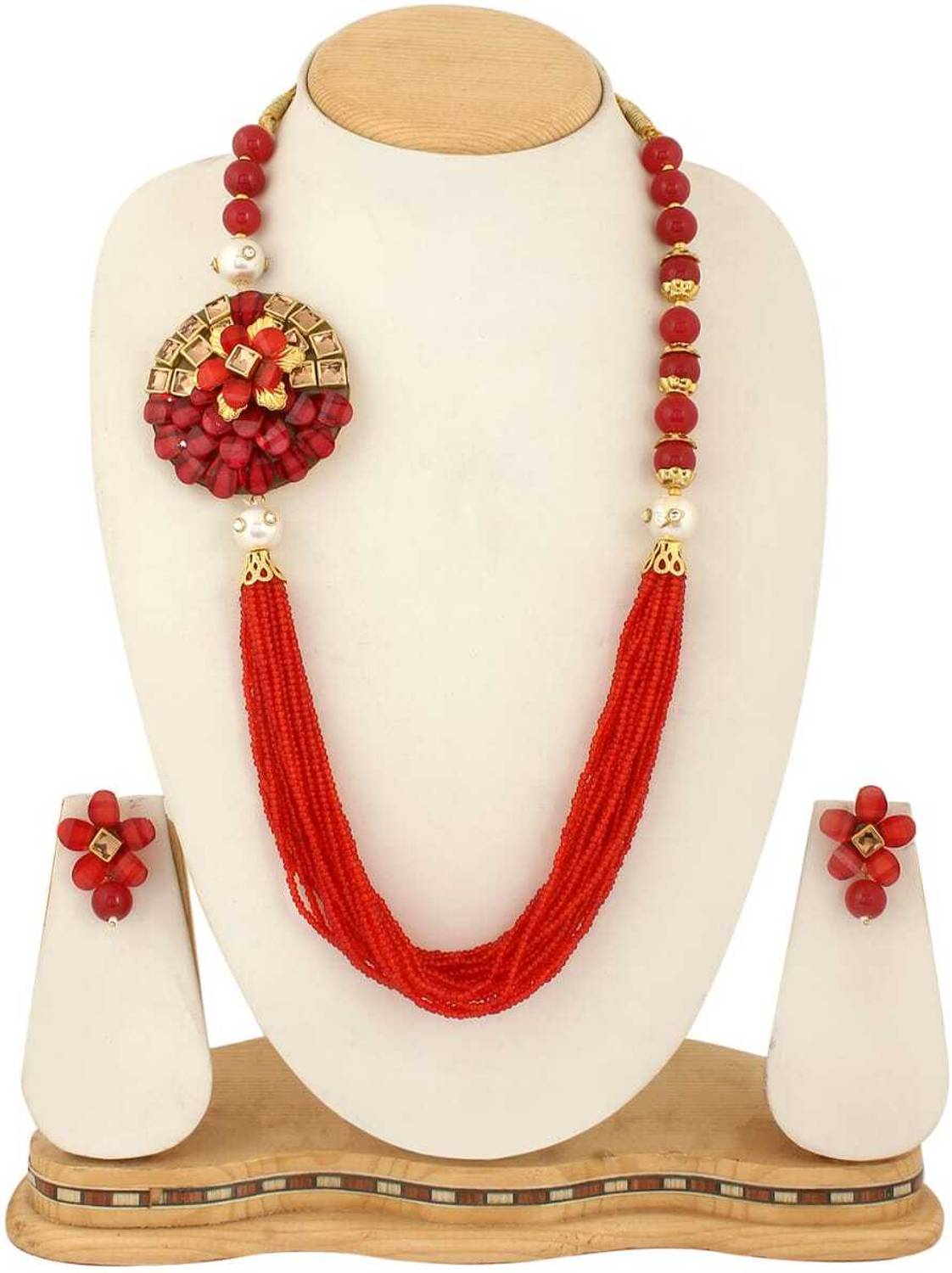 Shine Hub Alloy Gold-plated Red Jewellery Set