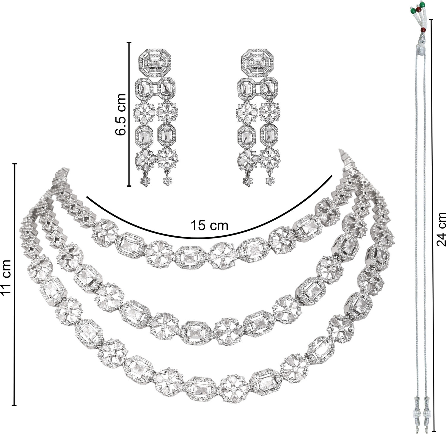 Image of ZYNORAHOUSE Alloy Silver, White Jewellery Set