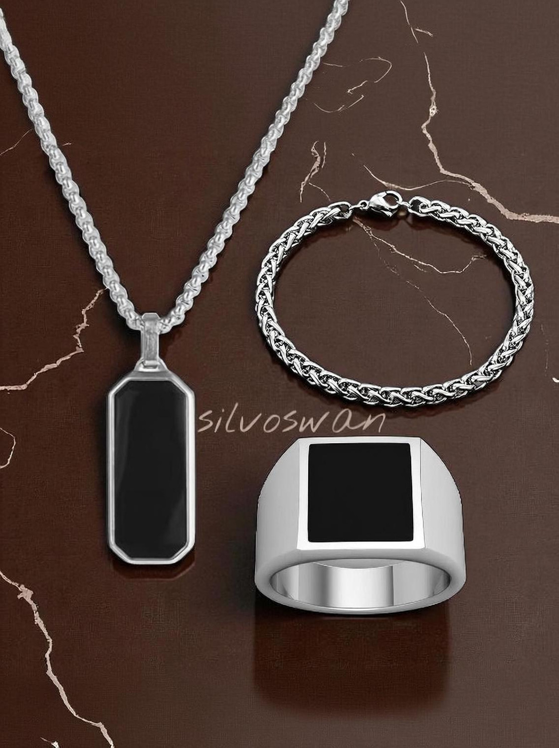 Image of SILVERISH Stainless Steel Silver Silver Jewellery Set