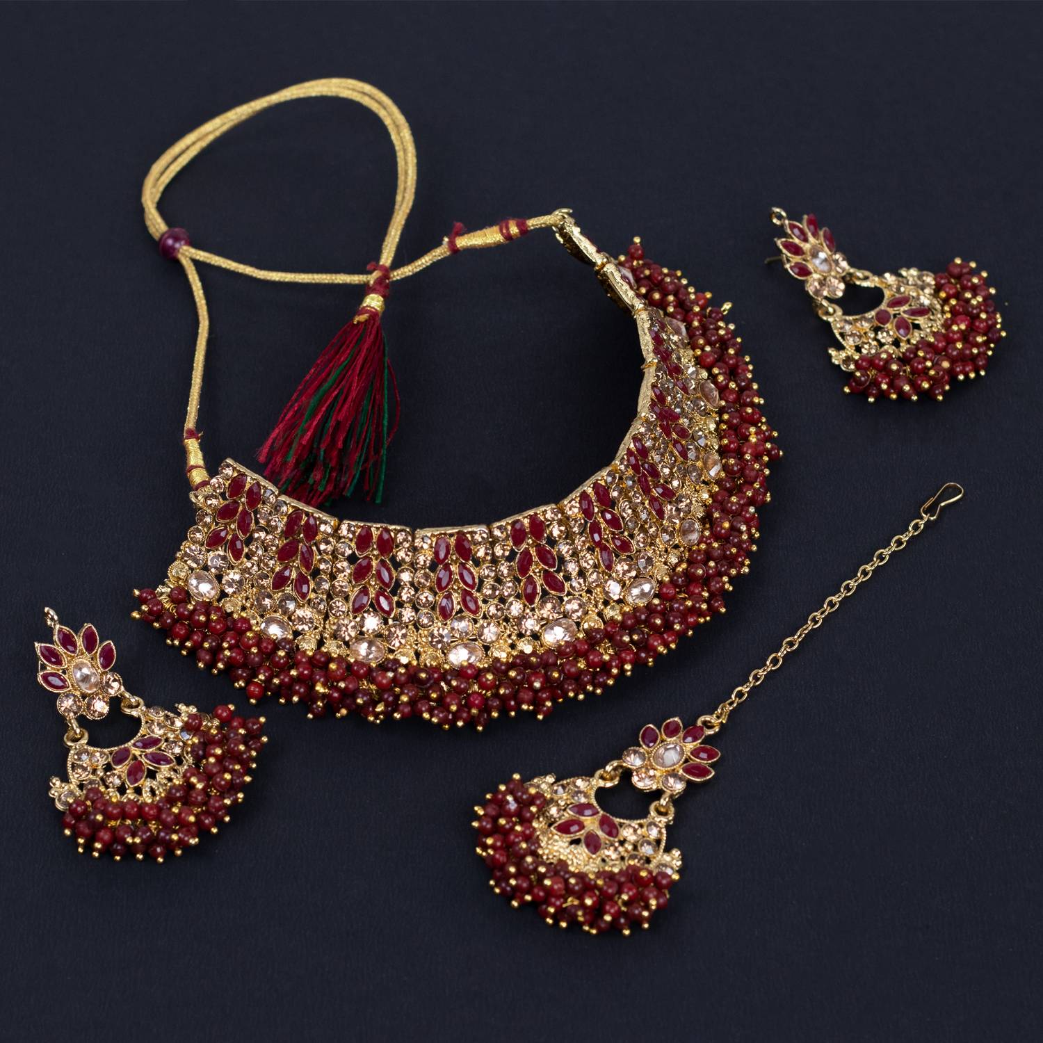 BEAUTY BURST Alloy Gold-plated Maroon Jewellery Set
