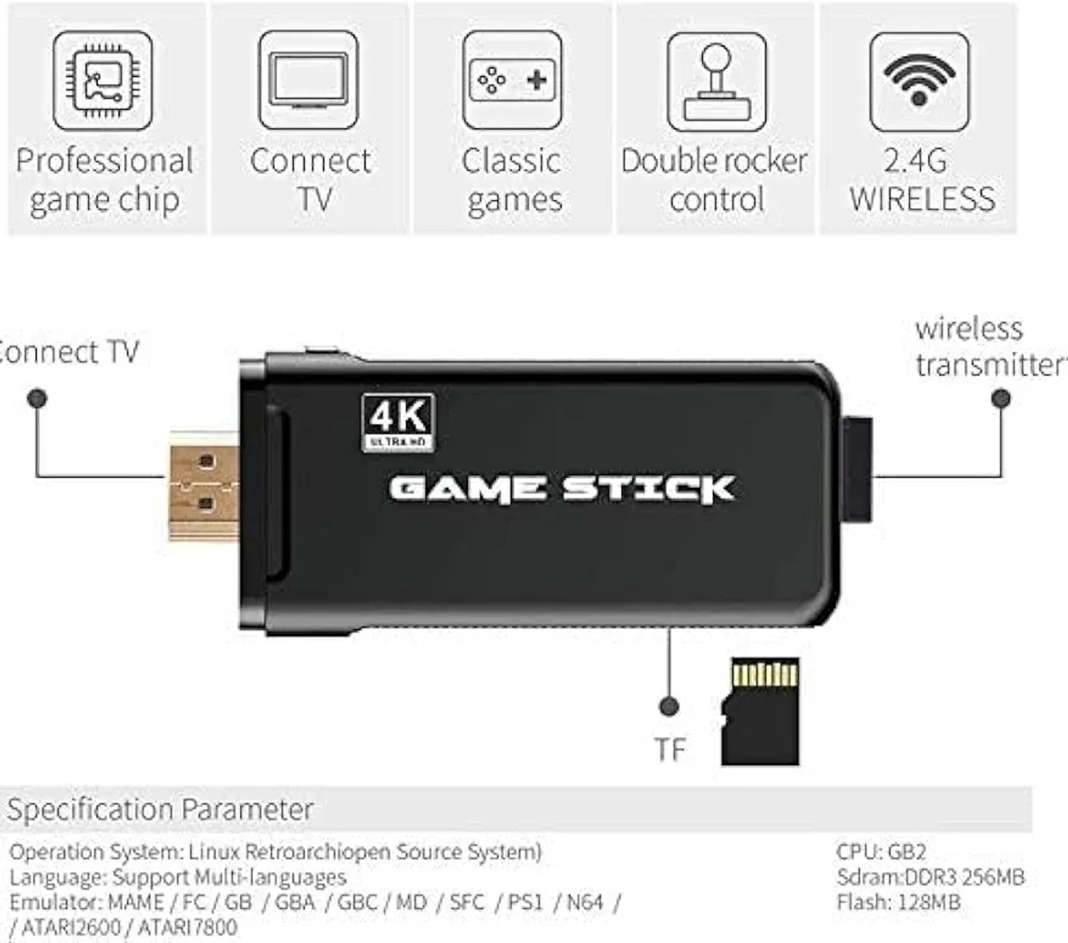 Image of TechnoGenGames Retro Game Stick 2.4G Wireless Classic Video Game Portable Pocket Gaming Console Joystick