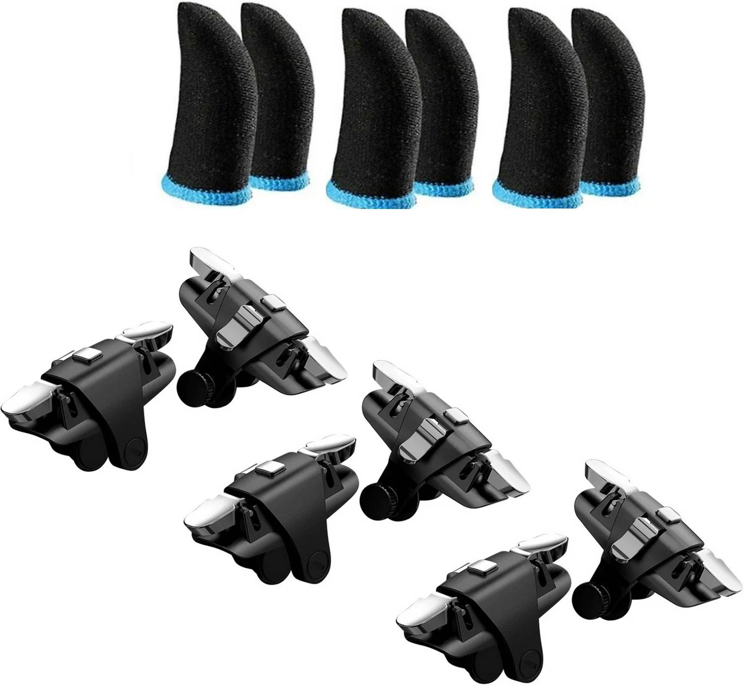 FKU (3 SET) C10 Key Three way Metal Controller Trigger Aim Button & 3 Finger sleeve Joystick