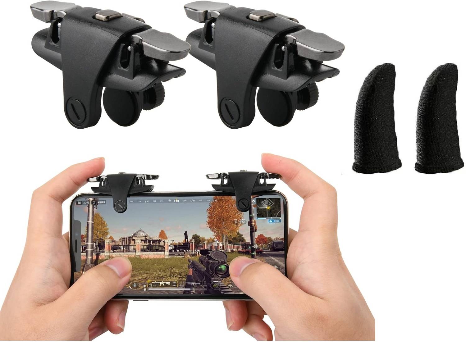 FKU C10 Key Three way Metal Controller Trigger Aim Button & [1PAIR] Finger sleeve  Joystick
