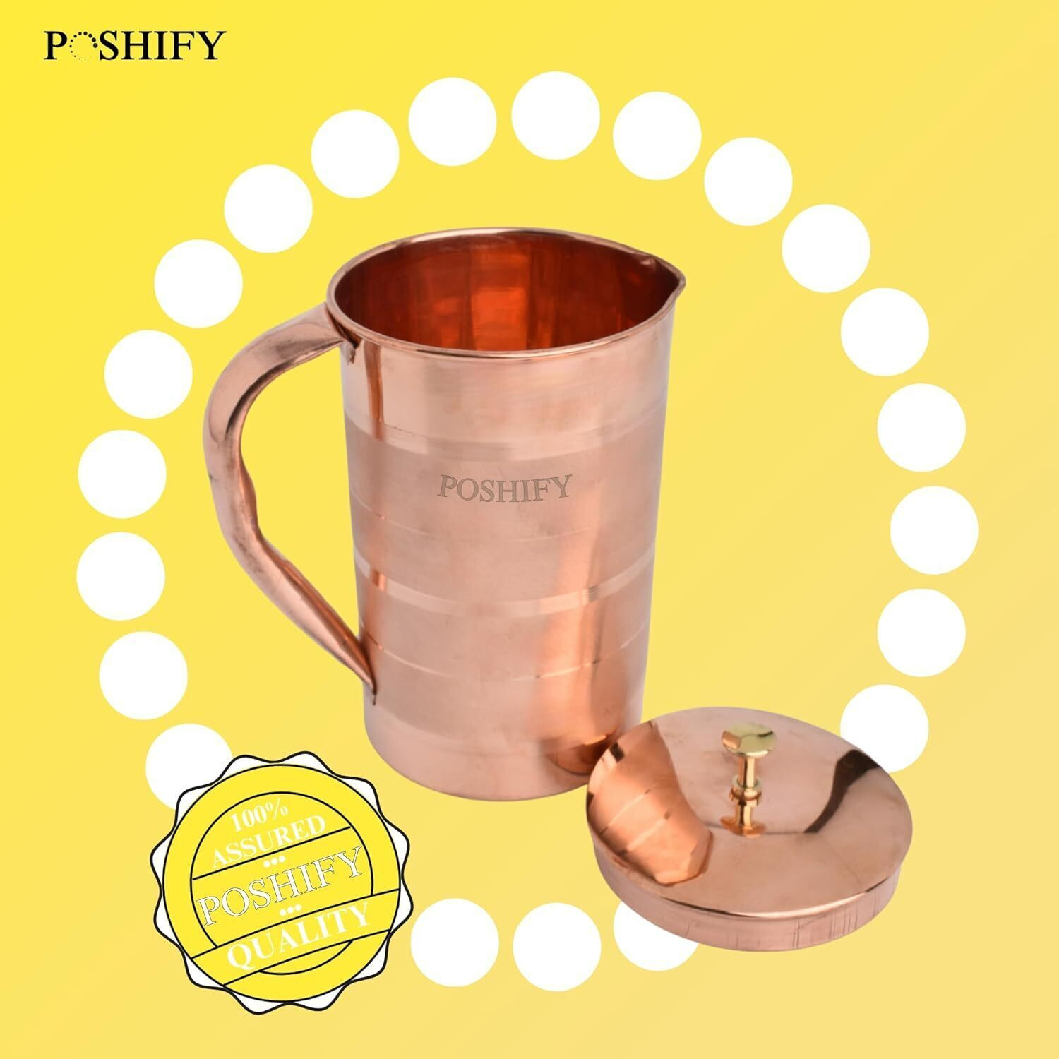 Image of POSHIFY Royal Copper Jug - 100% Pure Copper Water Jug for Ayurvedic Hydration Jug Tray Set