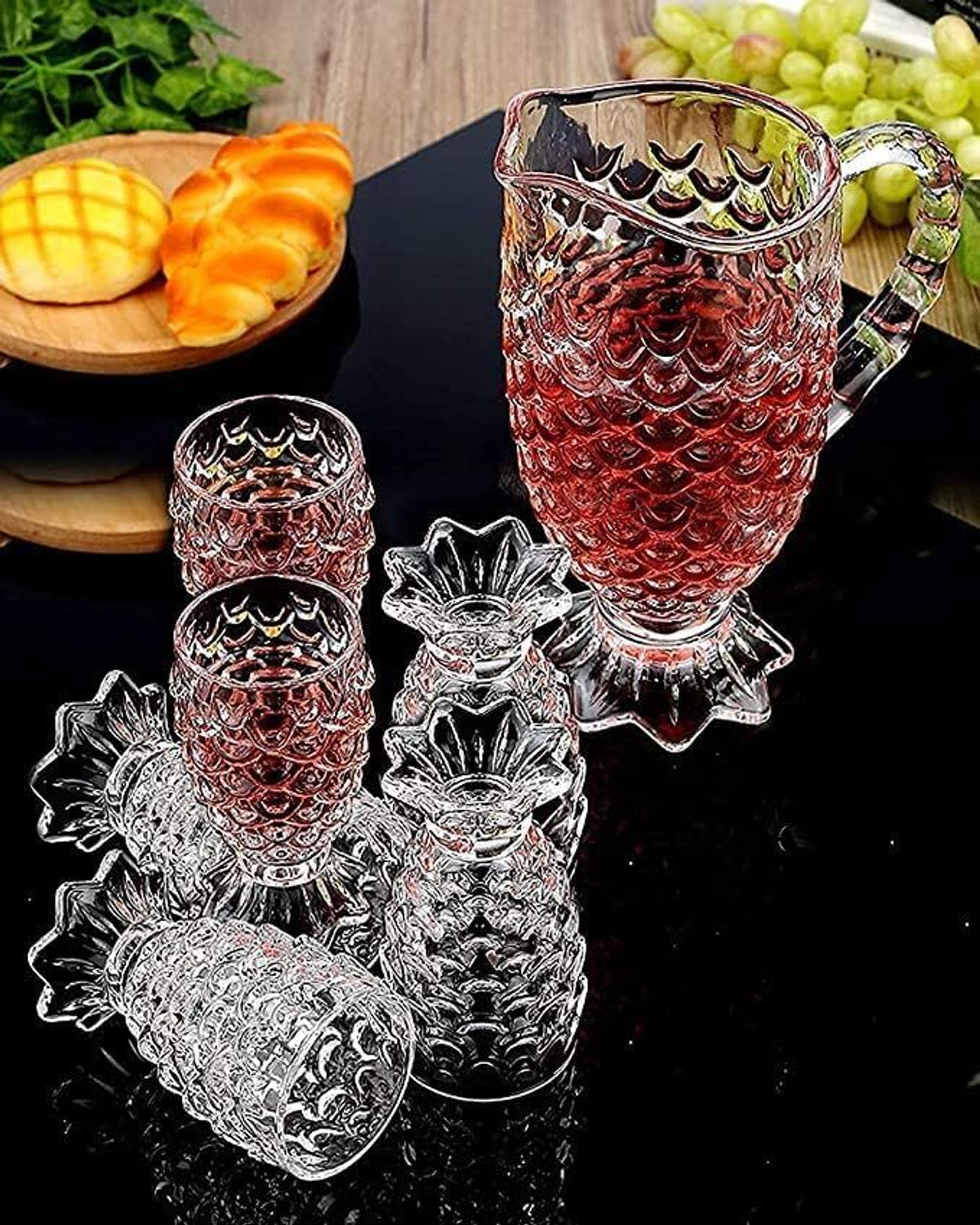Image of Red-Rubby Pineapple Design Glass Water and Juice Jug with Glasses Jug Glass Set