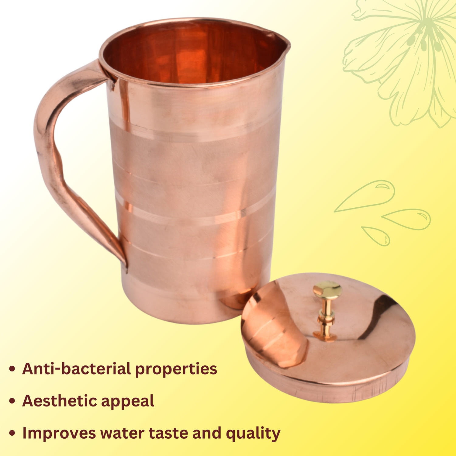 Image of POSHIFY Royal Copper Jug - 100% Pure Copper Water Jug for Ayurvedic Hydration Jug Tray Set