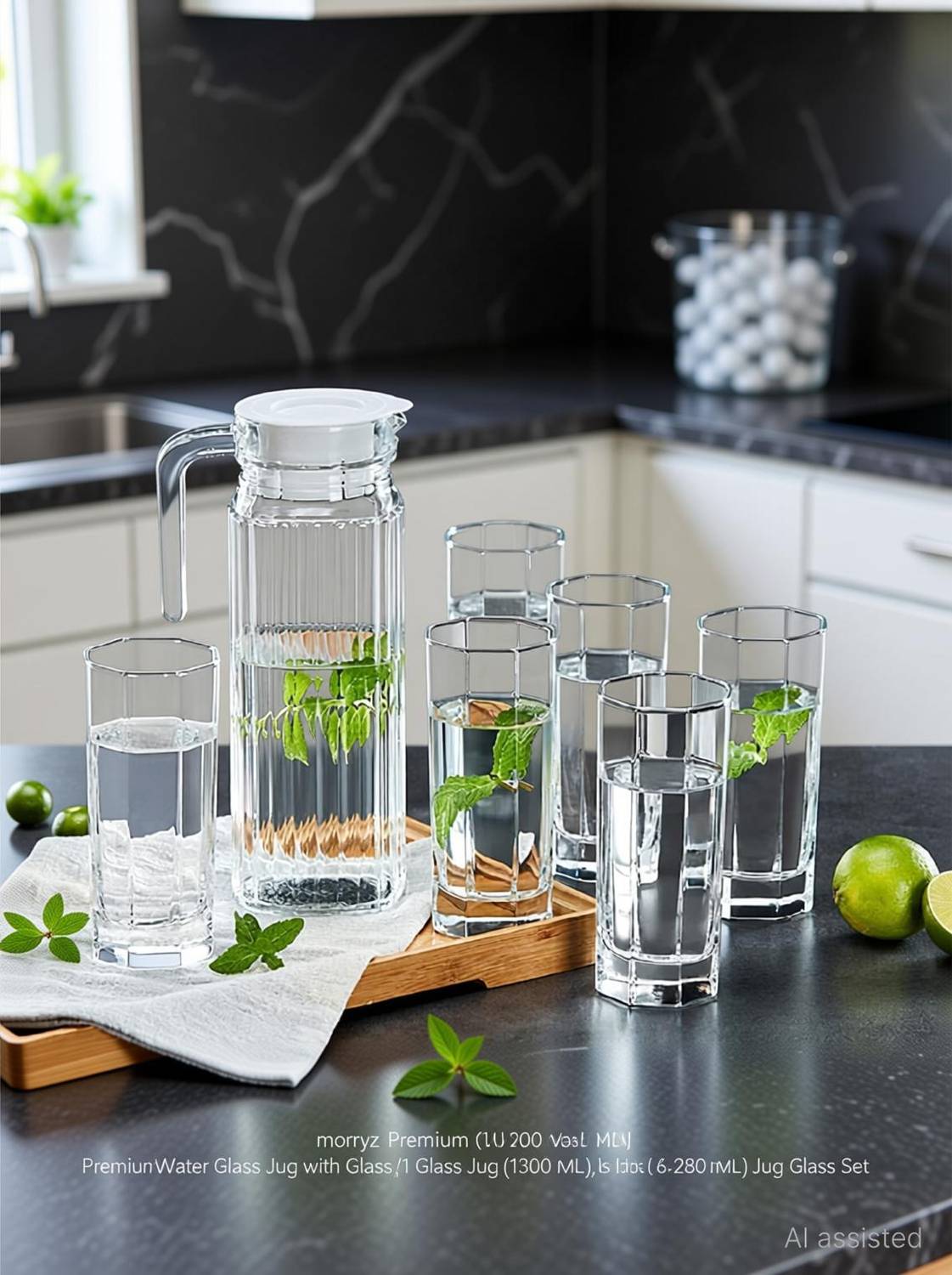 morryz Premium Water Glass Jug with Glass ,1 Glass Jug (1300 ML),6 