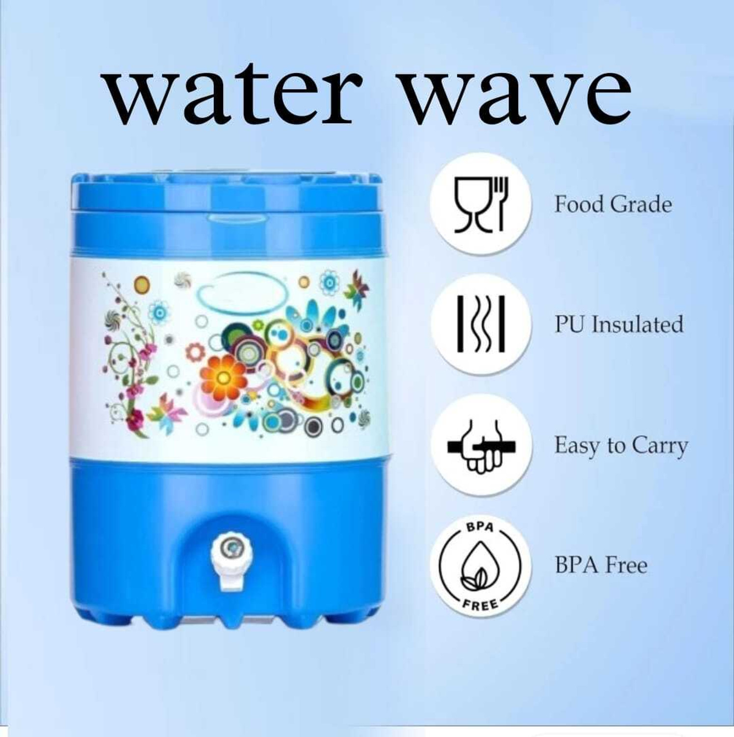 Image of Water wave Plastic Insulated Water Camper 20 LTR 20000 ml Bottle Bottled Water Dispenser