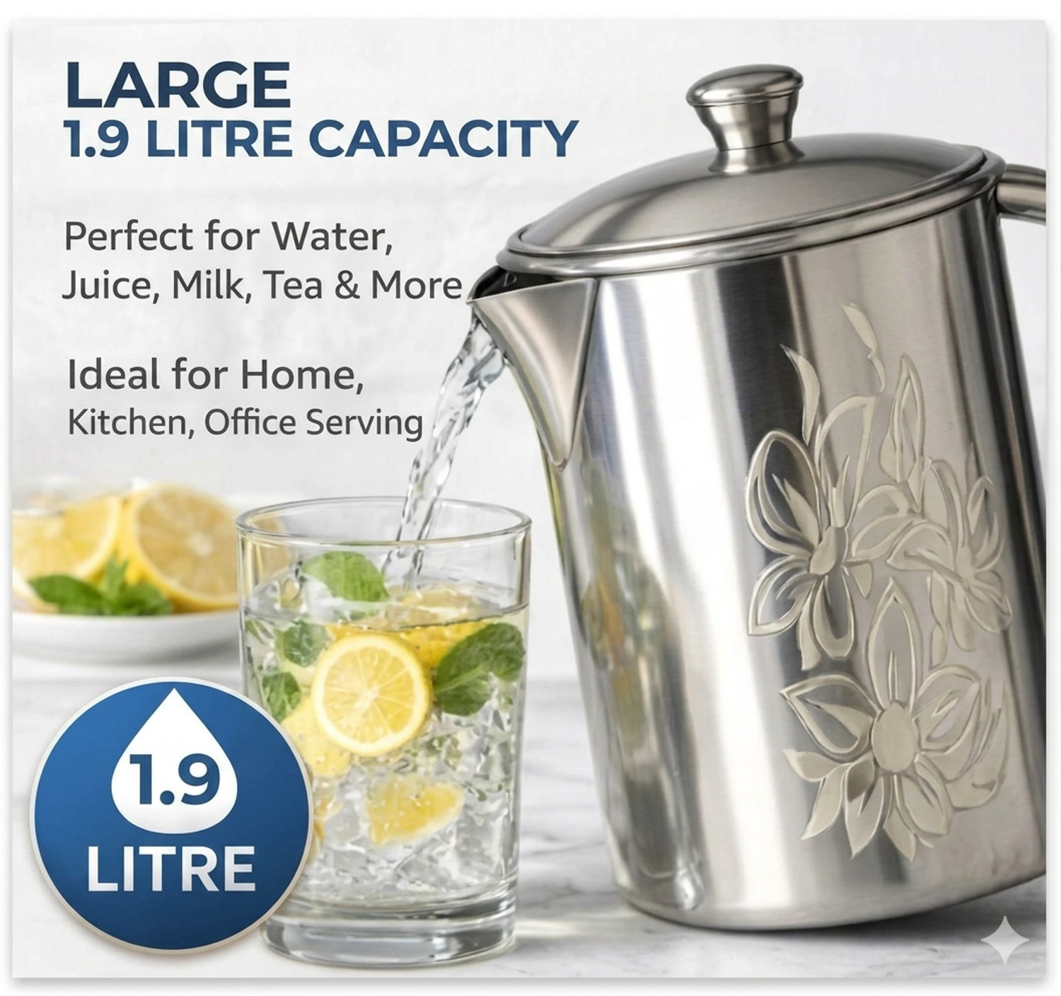 Image of shilpa steel works 1.9 L Stainless Steel Water Jug