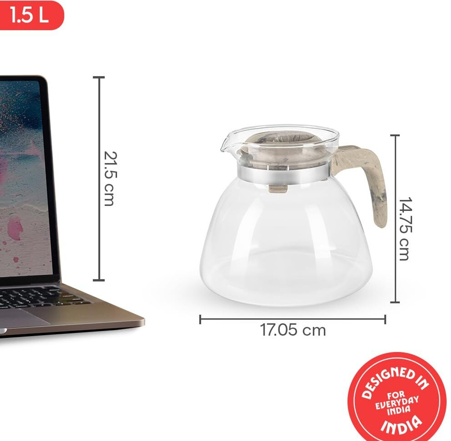 Image of BOROSIL 1.5 L Borosilicate Glass Tea Jug