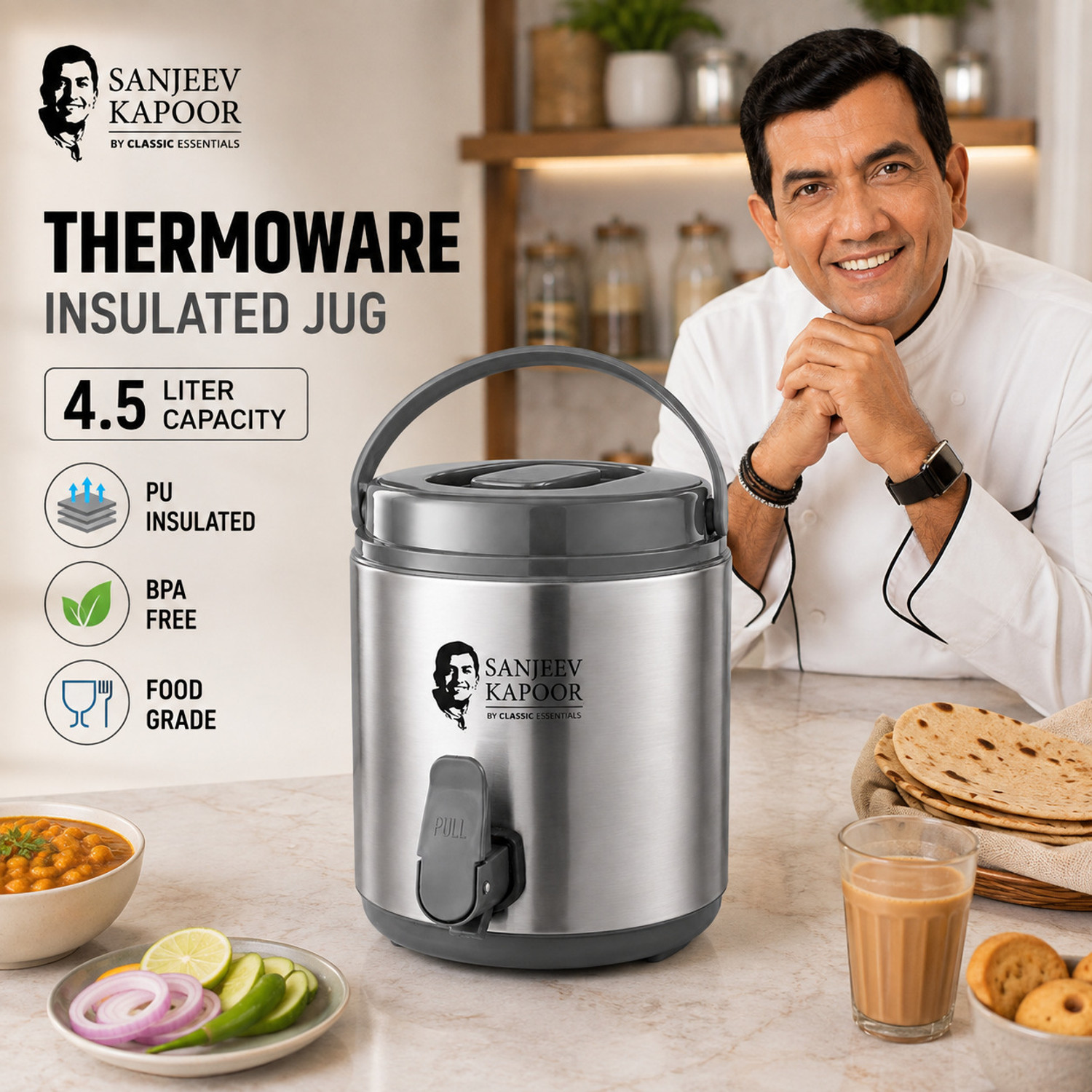 Image of Sanjeev Kapoor 4.5 L Stainless Steel Water Jug