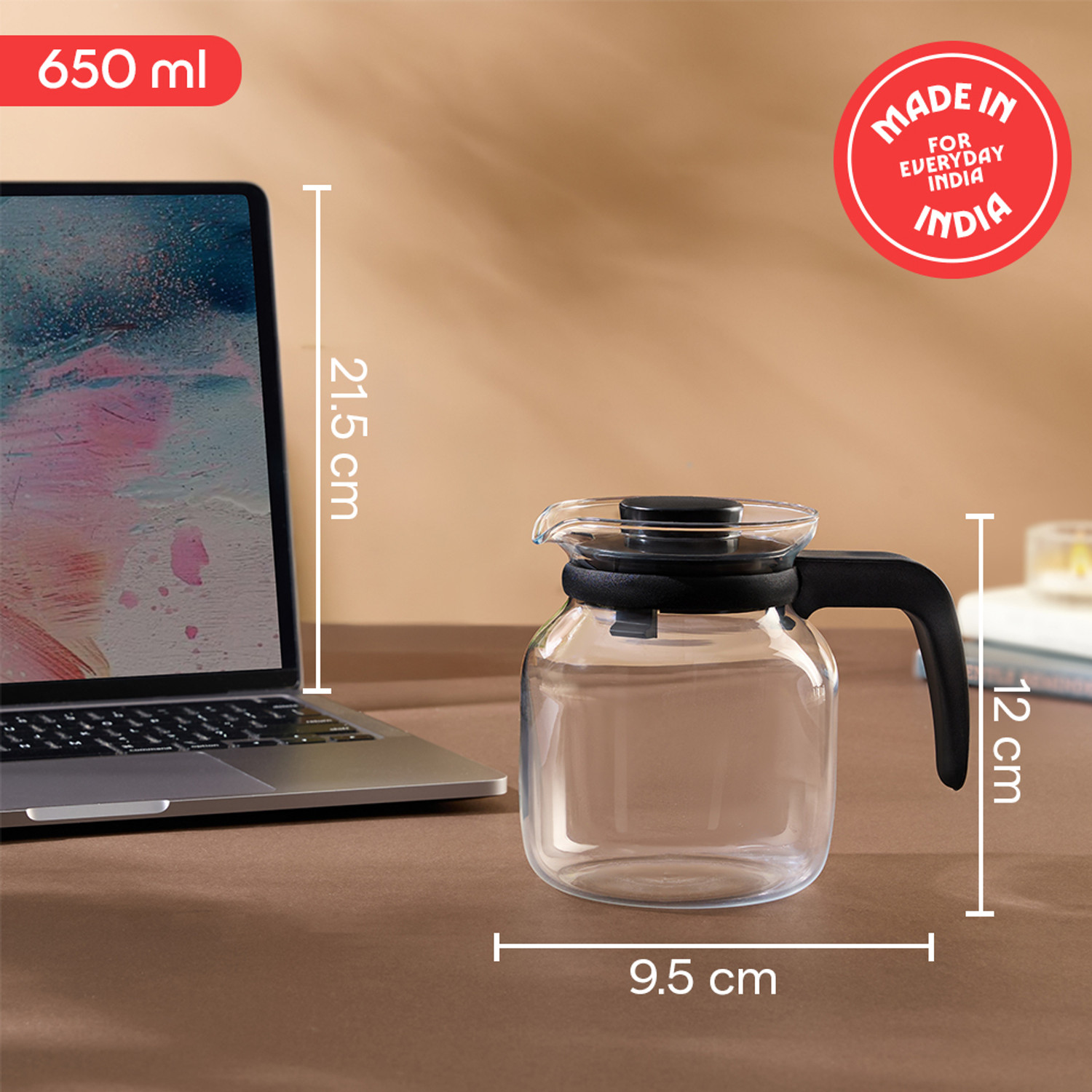 Image of BOROSIL 0.65 L Borosilicate Glass Kettle Jug