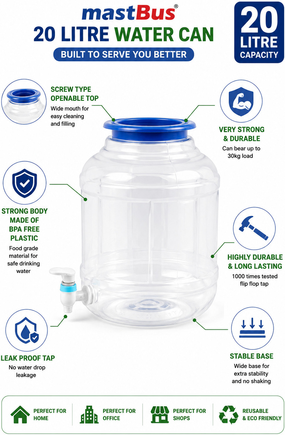 Image of mastBus 20 L Plastic Water Jug
