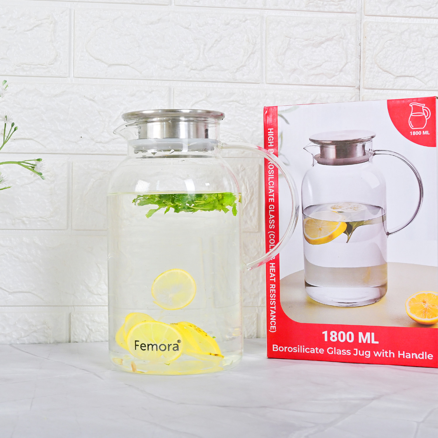 Image of Femora 1.8 L Borosilicate Glass Water Jug