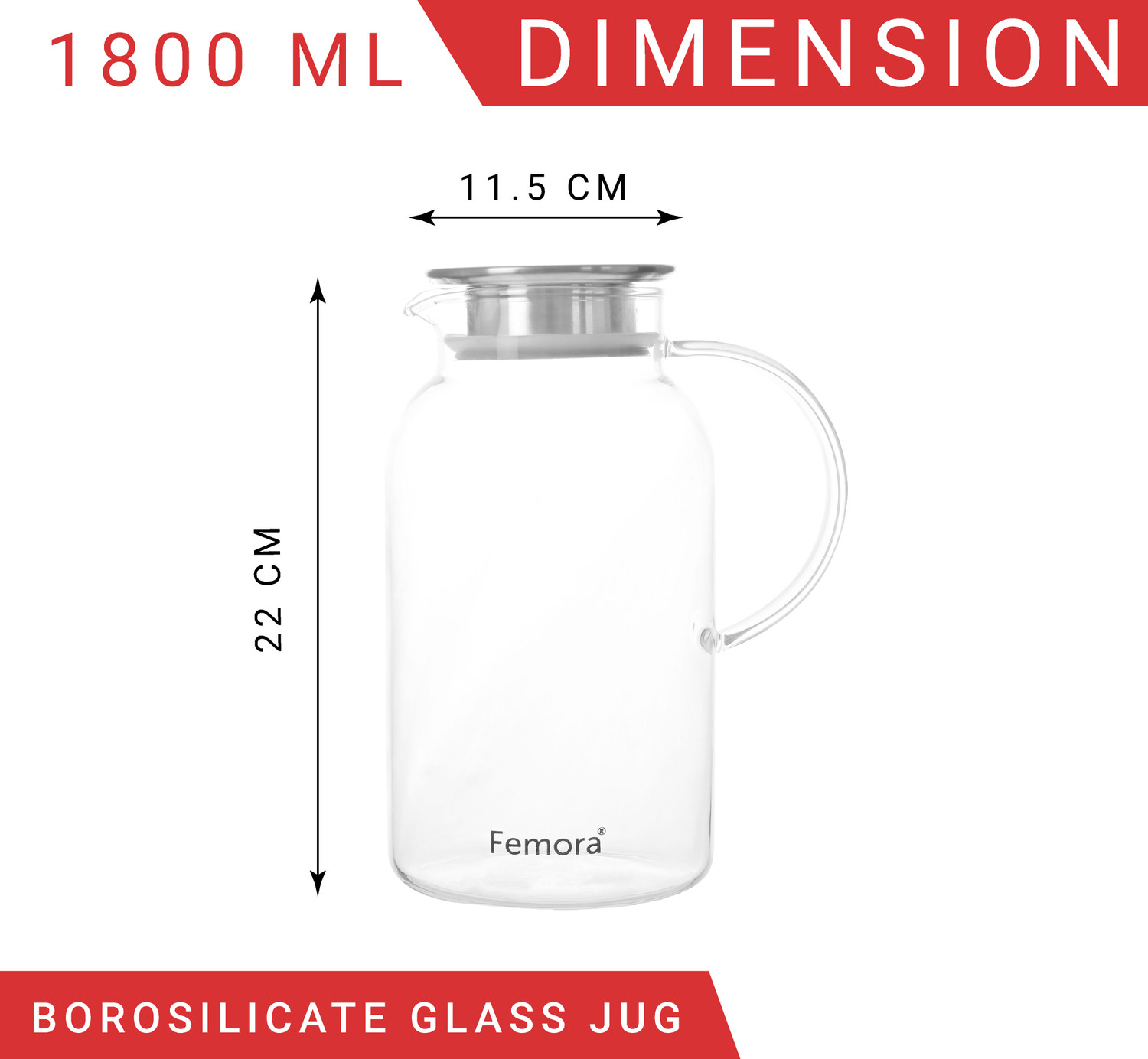Image of Femora 1.8 L Borosilicate Glass Water Jug