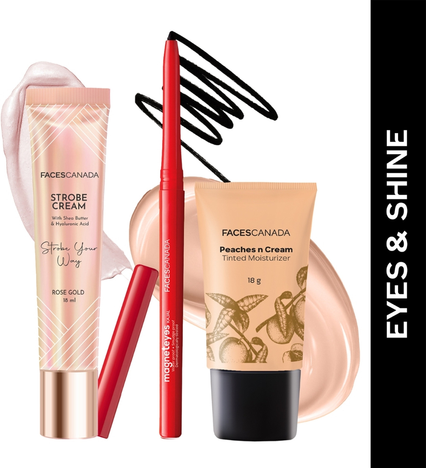 Image of FACES CANADA Strobe Cream (18ml) + Kajal (0.35g) + Tinted Moisturizer | Primer +Moisturizer +