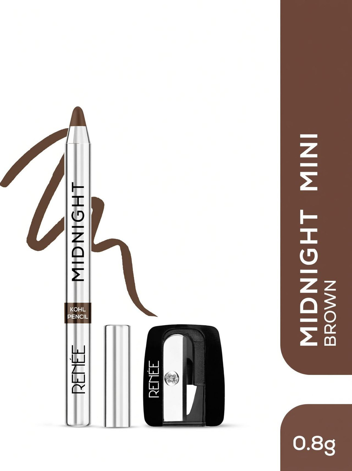 Image of Renee Mini Midnight Kohl Brown Kajal Pencil - Waterproof Smudge proof With Sharpener