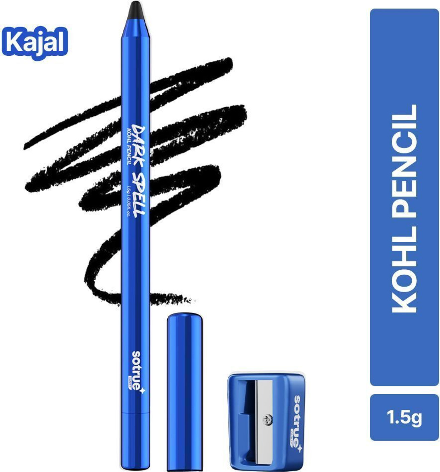 Image of Sotrue Dark Spell Kohl Kajal Pencil with Sharpener, Long-Lasting & Smudge-proof