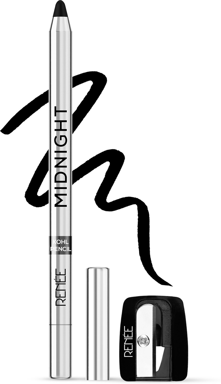 Renee Midnight Kohl Kajal Pencil - Waterproof Smudgeproof Color With Sharpener 24 Hrs
