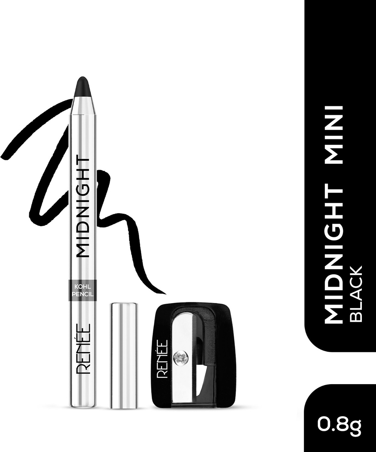 Image of Renee Mini Midnight Kohl Black Kajal Pencil - Waterproof Smudge proof With Sharpener