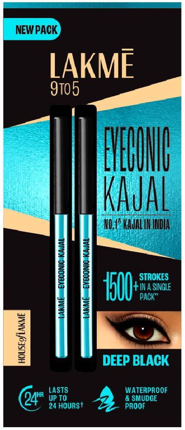 Lakmé 9 to 5 Eyeconic Kajal Twin Pack, lasts upto 24hrs, Pack of 2