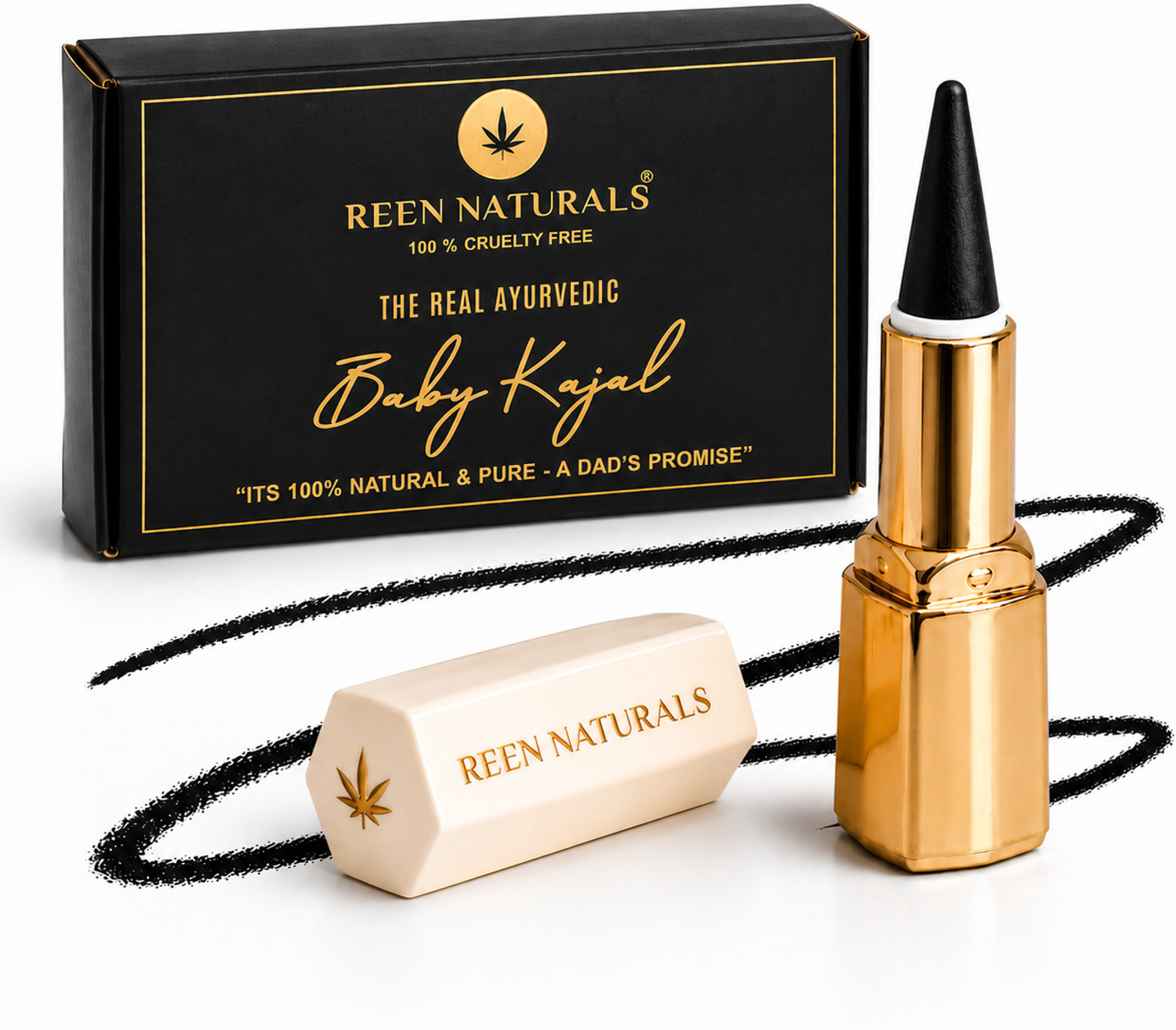 Image of REEN NATURALS 100% Natural Baby Kajal | Ayurvedic Chemical-Free | Eyebrow | Eyeliner | Stick
