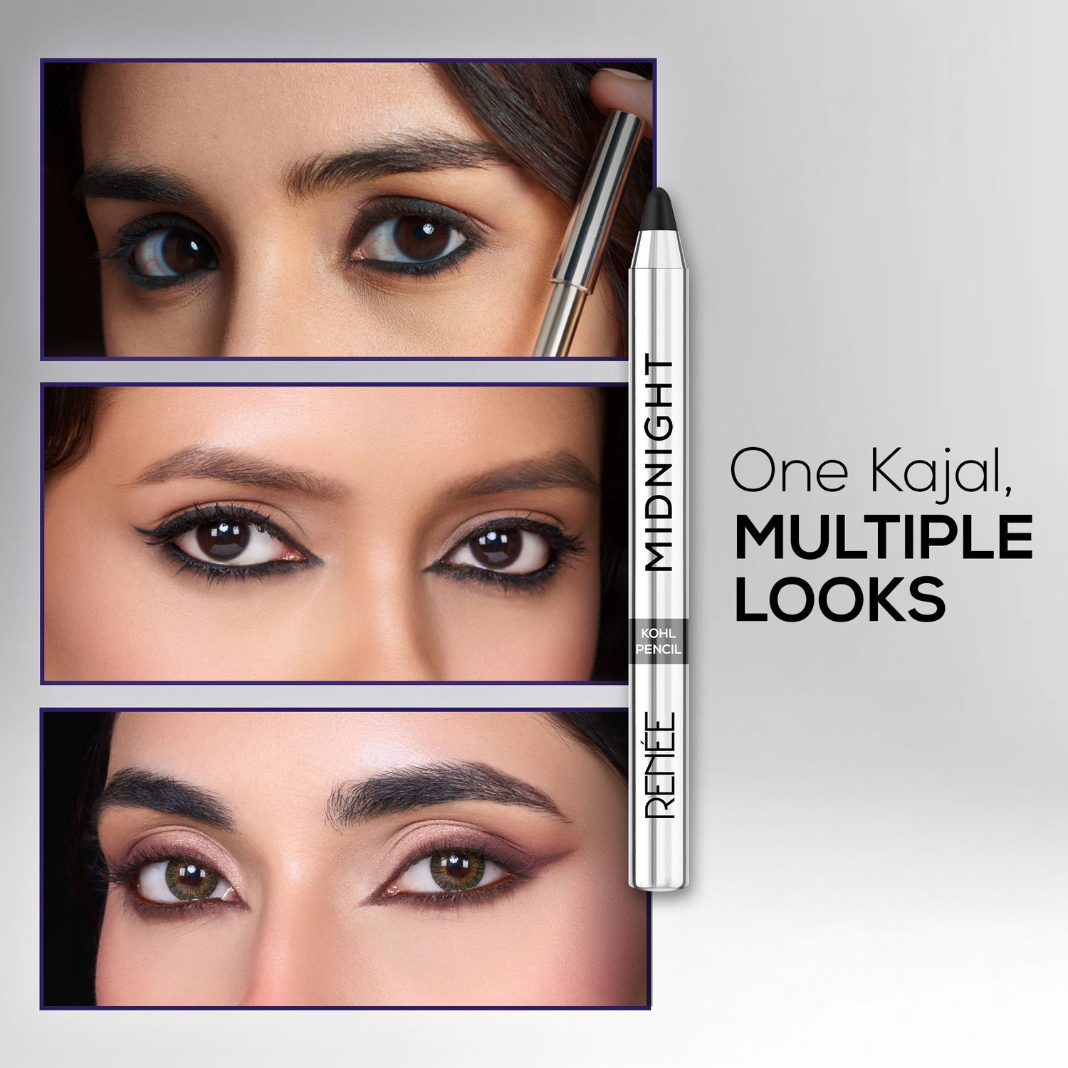 Image of Renee Mini Midnight Kohl Black Kajal Pencil - Waterproof Smudge proof With Sharpener