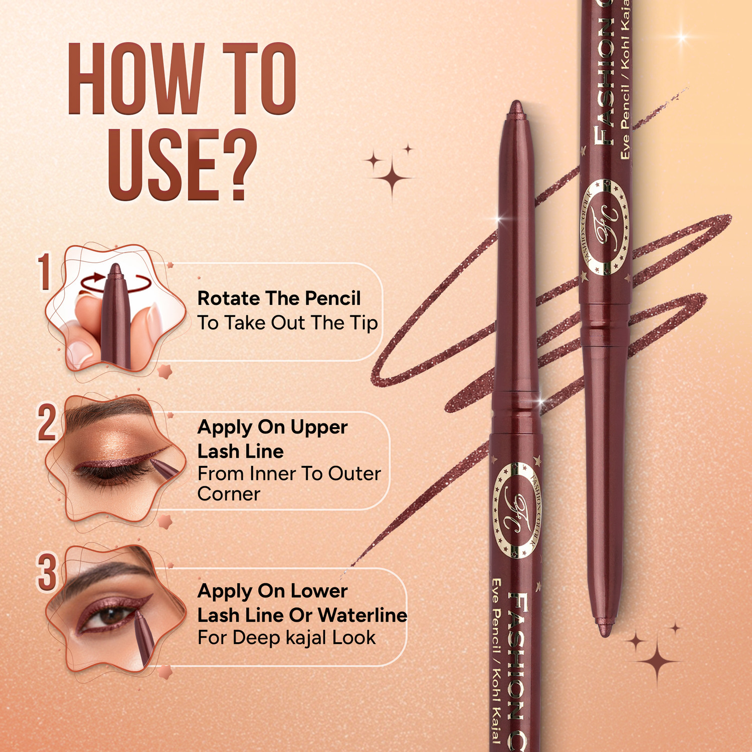 Image of FASHION COLOUR Platinum Eye Pencil Kohl Kajal Waterproof Last up to 12 Hrs 0.35g -