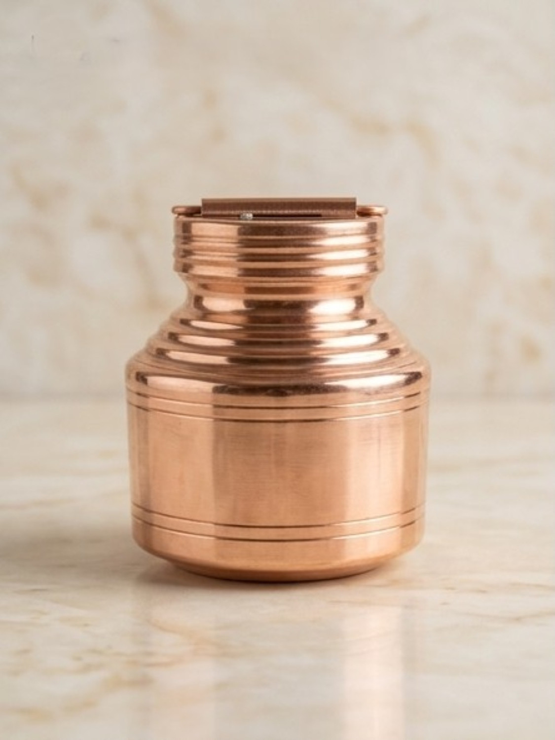 Image of Desi Dhatu Pure Copper Kalash |Lota|Chembu|with Lid for Ganga Jal & Temple Use 500 ML Copper Kalash