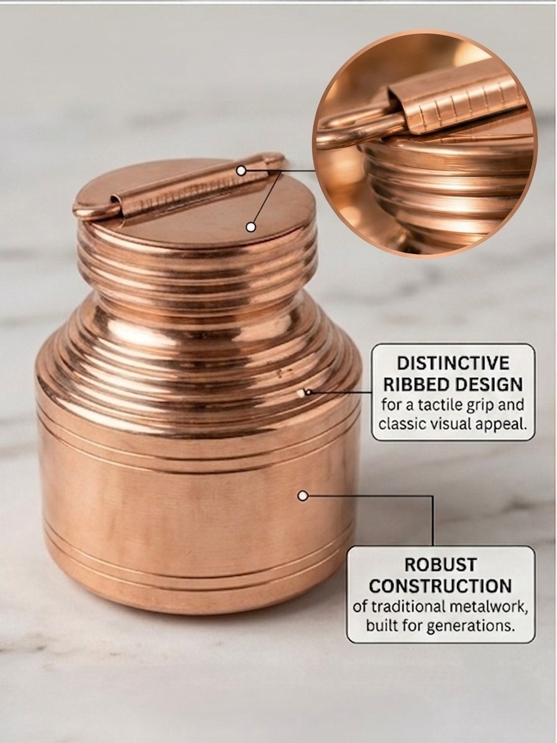 Image of Desi Dhatu Pure Copper Kalash |Lota|Chembu|with Lid for Ganga Jal & Temple Use 500 ML Copper Kalash