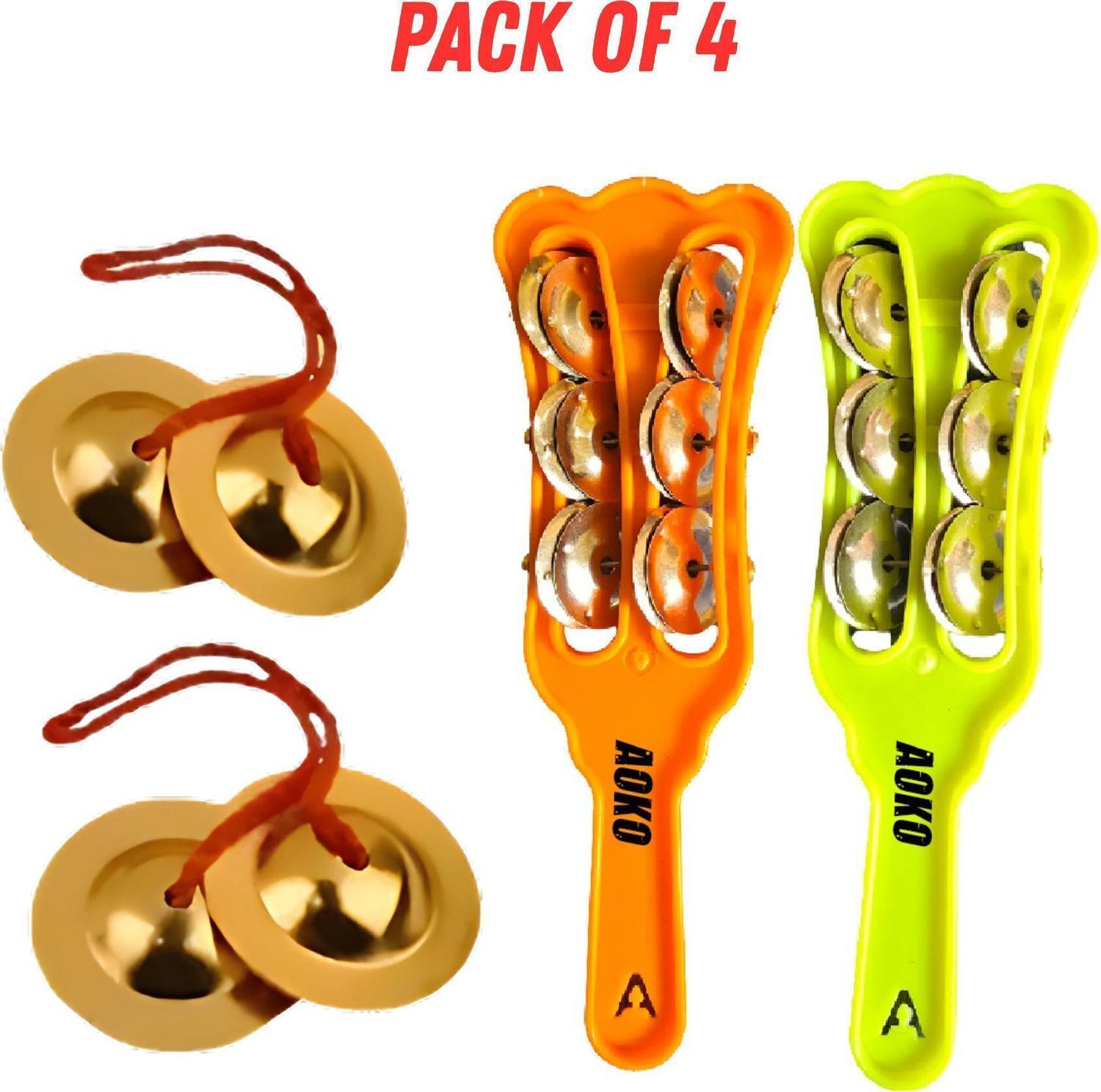 Bhoomika Collection 2 Khartal Hand Cymbals with 2 pair of manjeeras Traditional Indian Instrument Kartal Instrument