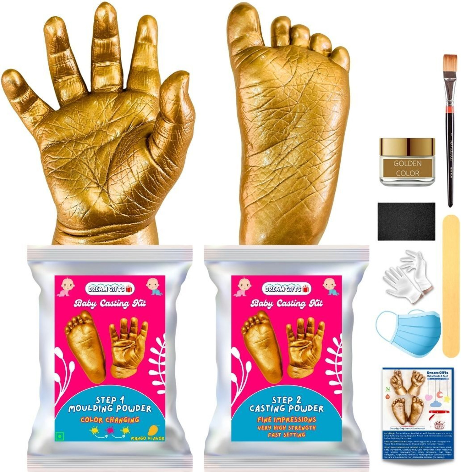 Image of Dream Gifts Baby Hands & Feet 3D Casting Kit for Newborns, Baby Shower Gift (9 Items Kit) Keepsake