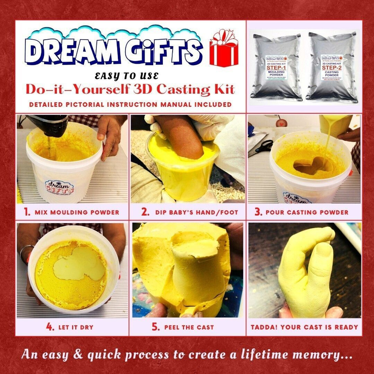 Image of Dream Gifts Baby Hands & Feet 3D Casting Kit for Newborns, Baby Shower Gift (9 Items Kit) Keepsake