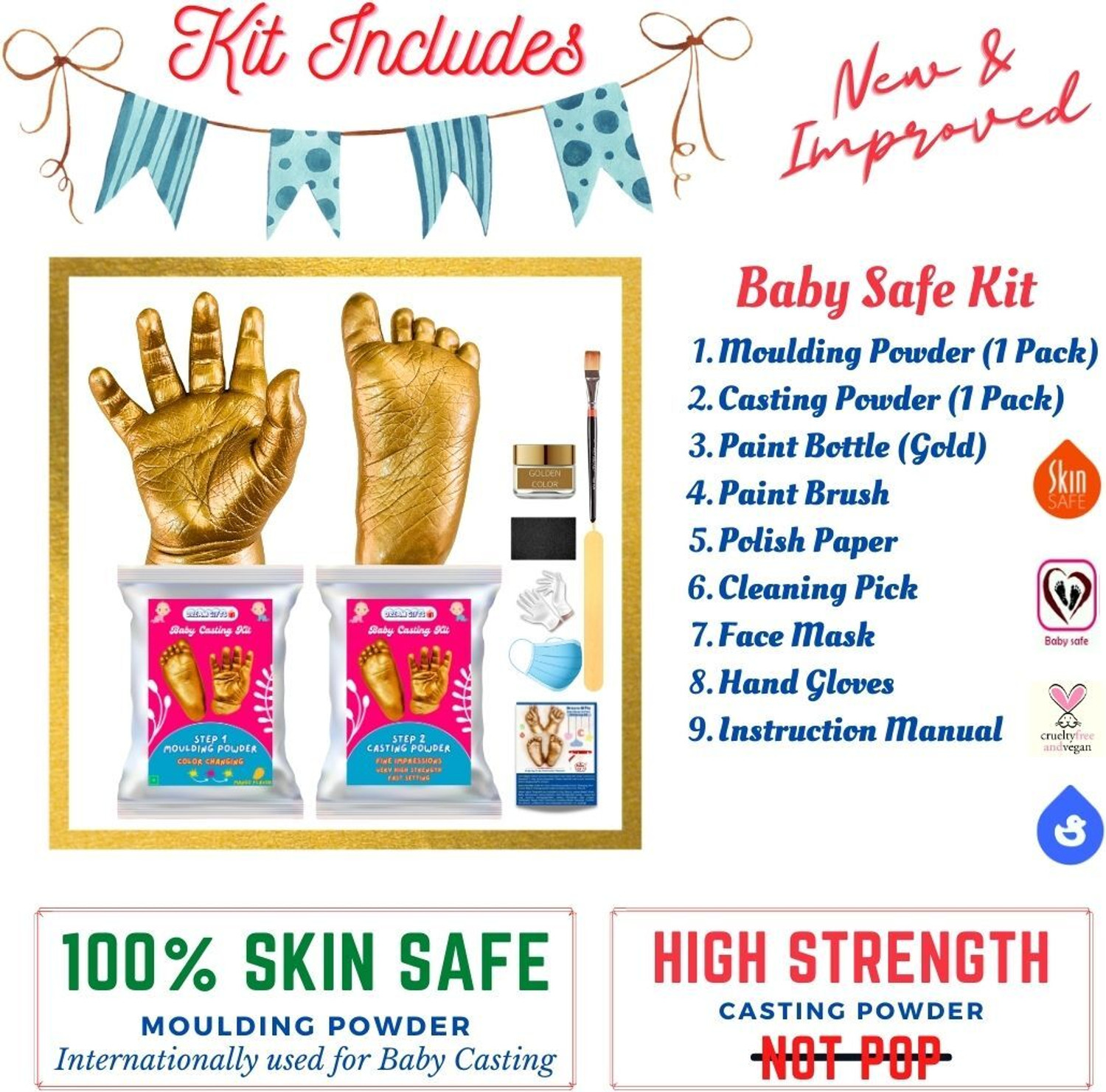Image of Dream Gifts Baby Hands & Feet 3D Casting Kit for Newborns, Baby Shower Gift (9 Items Kit) Keepsake