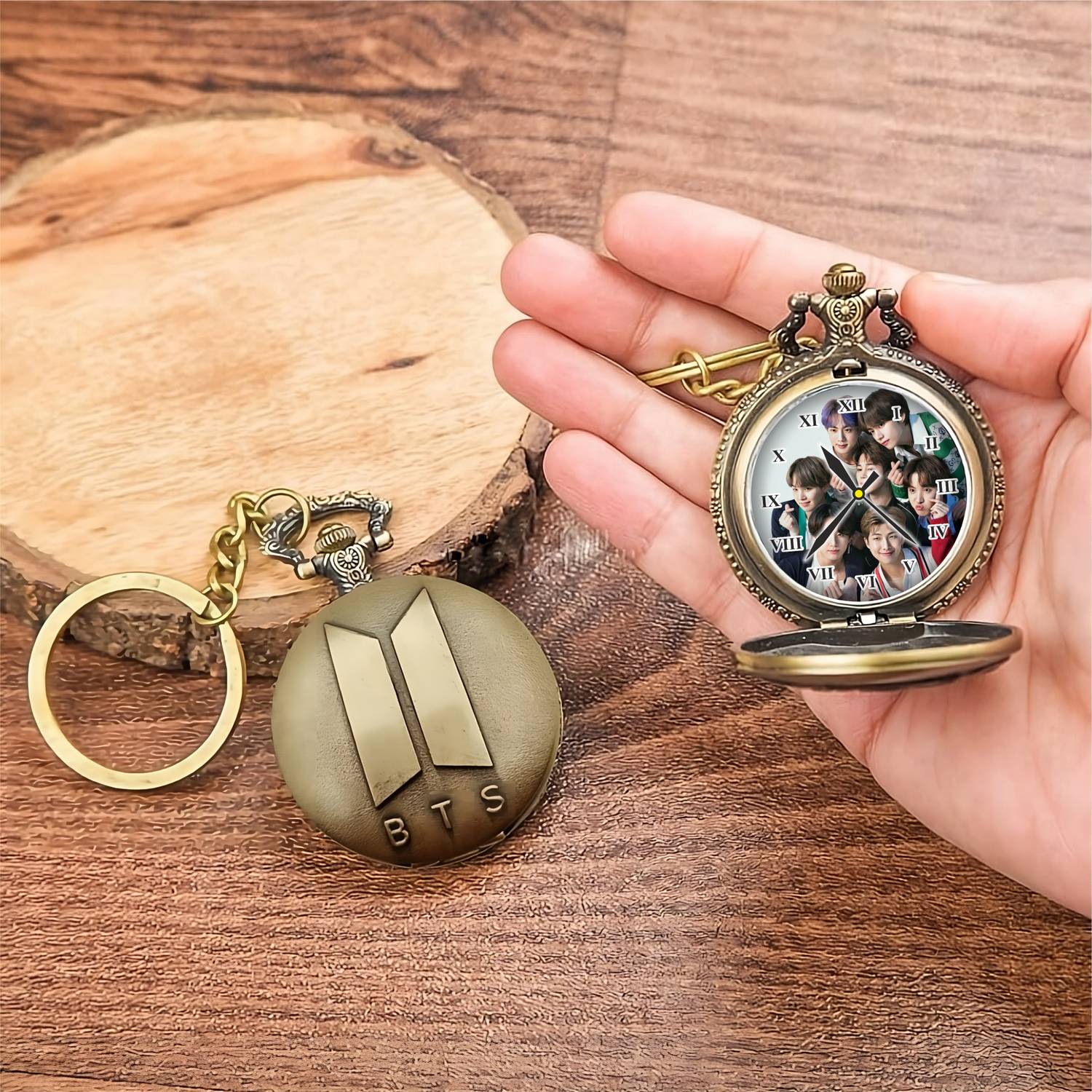 GT Gala Time BTS Logo Pocket Watch BTS Army Printed Dial Bronze