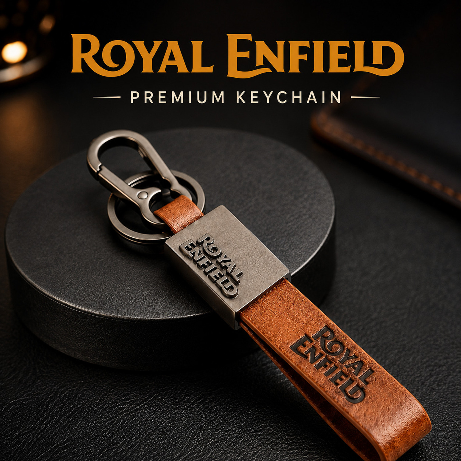 Image of KAVIKJ Royal Enfield Bike Keychain with Leather Strap and Metal Key Ring Key Chain