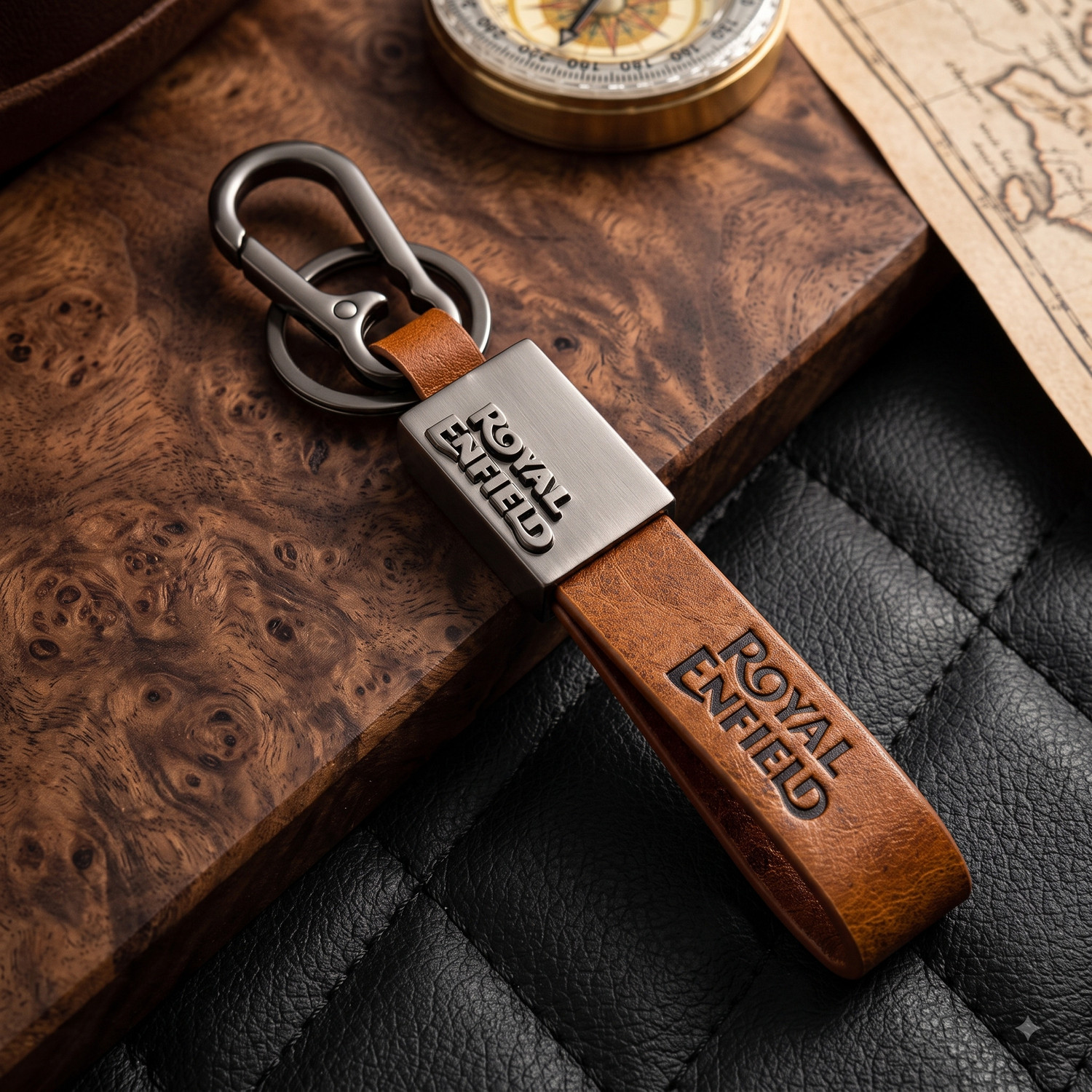 Image of Anixim Royal Enfield Bike Keychain with Leather Strap and Metal Key Ring Key Chain