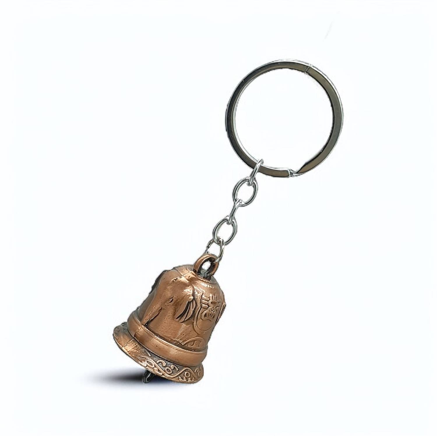 19th July Jewels Guardian Bell Elephant Prayer Wheel Keyring, Metal, Bronze, 20g, for Bike Key Chain