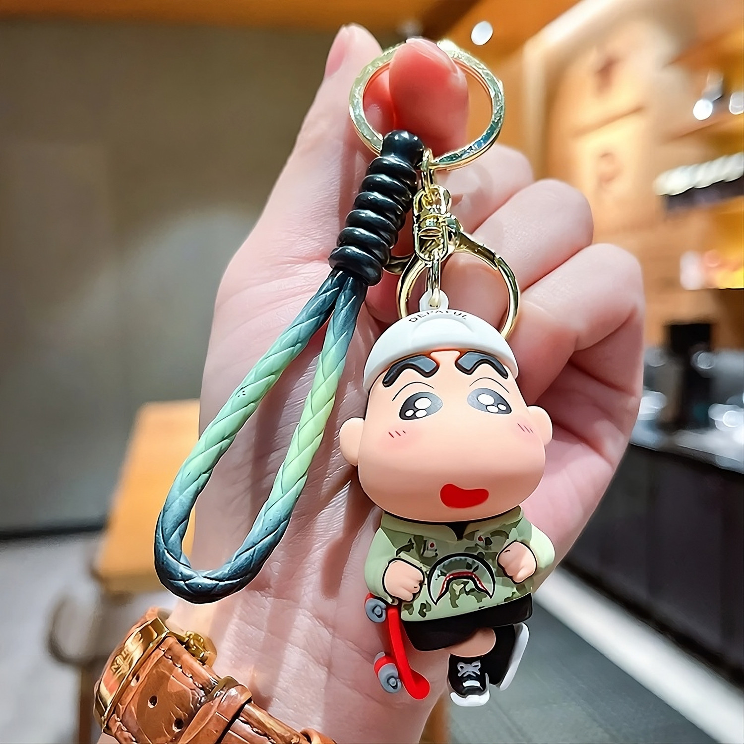 Image of Tiny Tim Cute Shinchan Skateboard Silicone 3D Key Chain with Charm & Metal Hook, Key Ring Key Chain