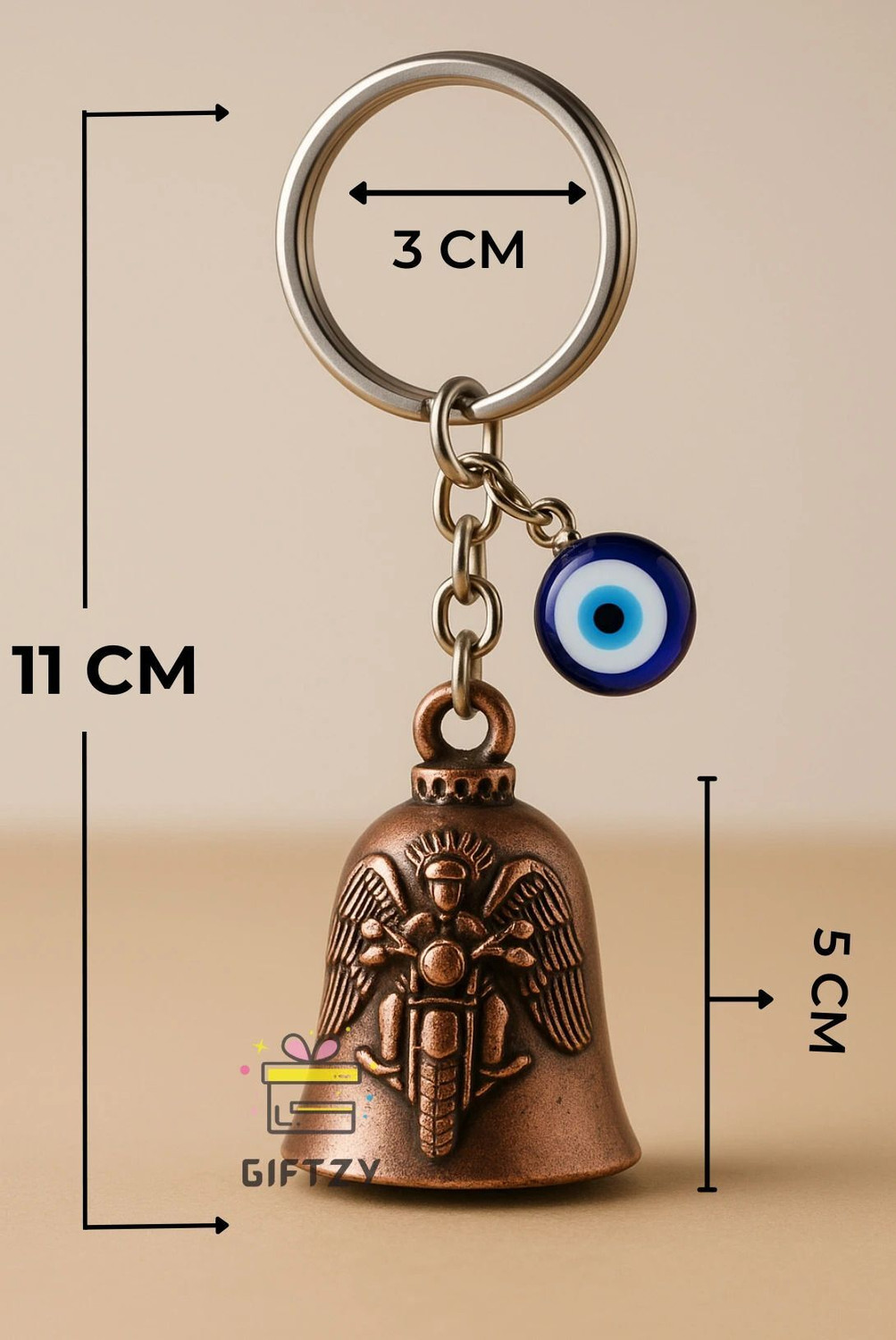 Image of Giftzy Evil Eye Guardian Bell bike keyring luck charm ghanti for gifting boys girls Key Chain