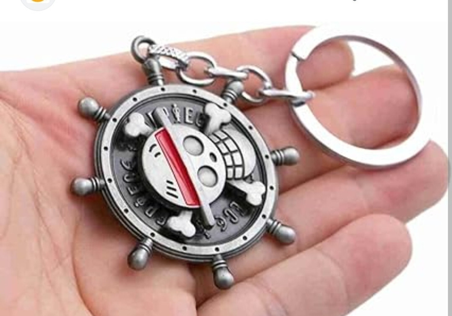 Image of FLAMBE New Rotating One piece Silver Monkey D Luffy Head Skull Keychain Key Chain