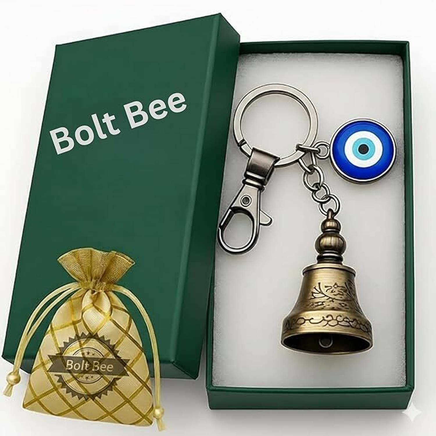BOLT BEE Guardian Bell KeyChain for Bike and Car Good Luck Silver Key Chain Key Chain