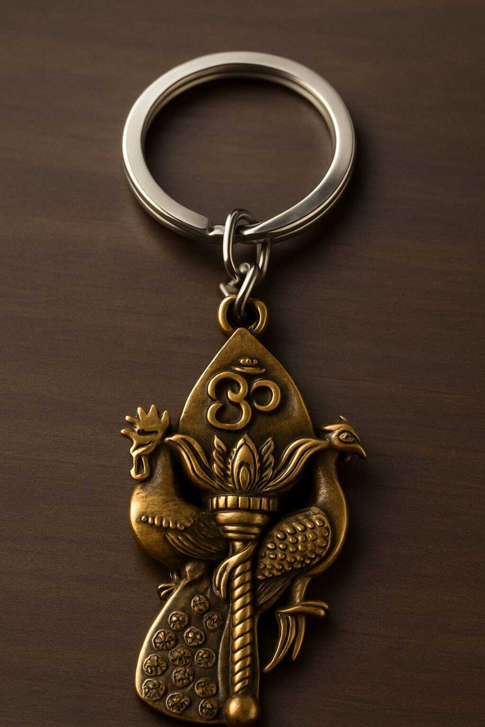Image of TRENDiQ Premium Lord Murugan Vel Keychain | Divine Peacock & Rooster Brass Keyring 07 Key Chain