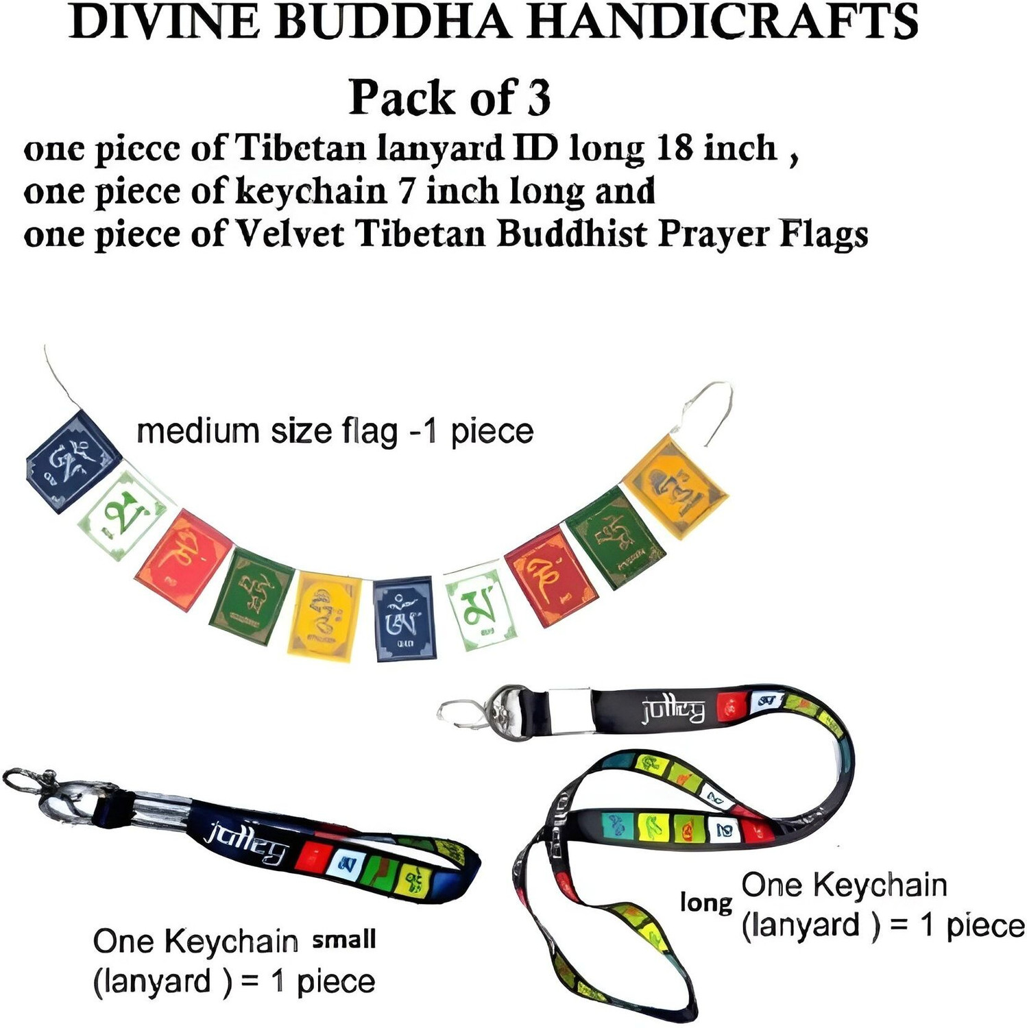 Image of Shining Gift Tibetan Prayer Flag Banner & Lanyard Set, Traditional Buddhist (Combo 3 Pcs Set) Key Chain