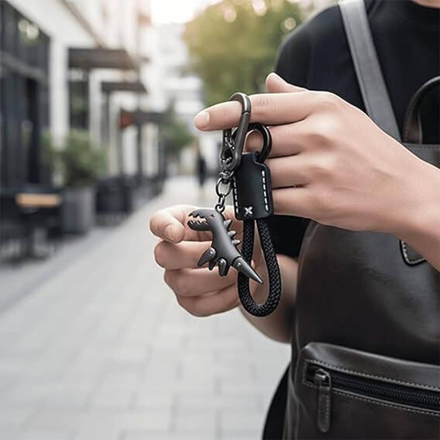 Image of KB CREATION Keychains Dinosaur Aluminum Alloy Charm Paired with a Hand-Woven Bracelet Key Chain