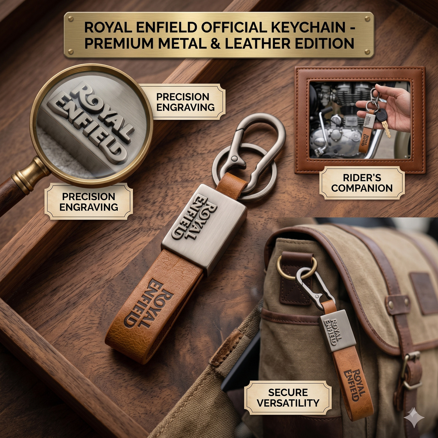 Image of Anixim Royal Enfield Bike Keychain with Leather Strap and Metal Key Ring Key Chain