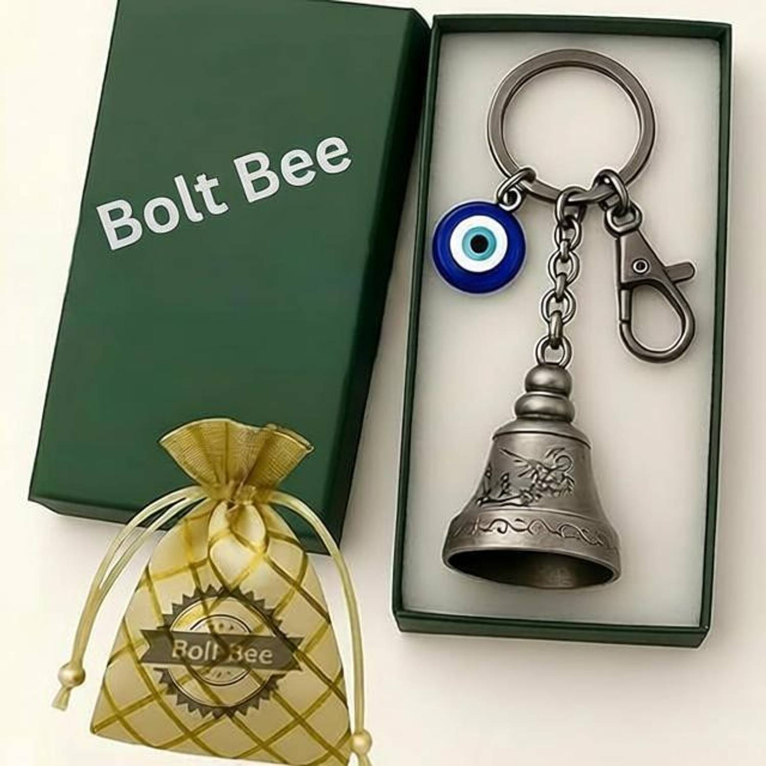 BOLT BEE Guardian Bell Silver KeyChain for Bike and Car Good Luck Key Chain