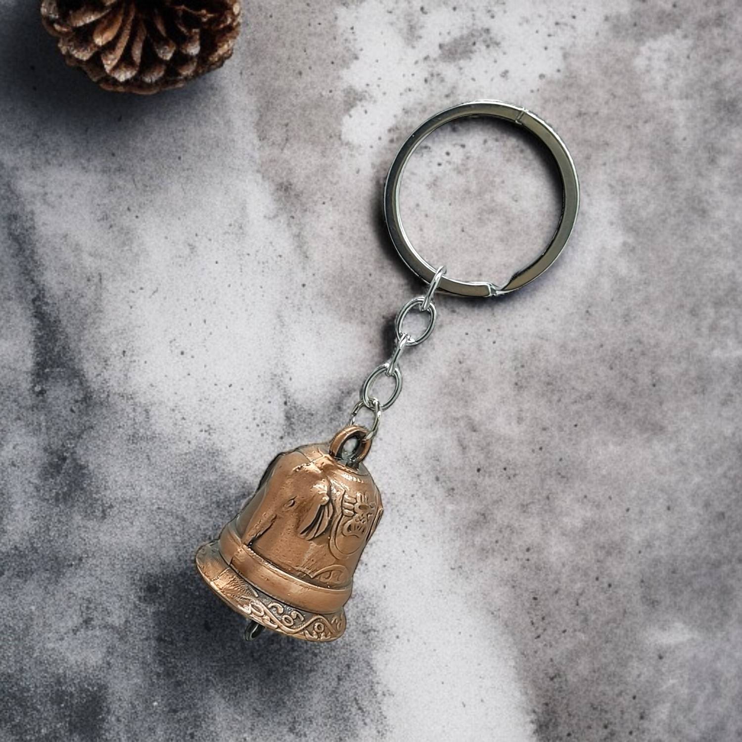 ADF Guardian Bell Elephant Prayer Wheel Keyring, Bronze, 20g, Good Luck Charm Key Chain