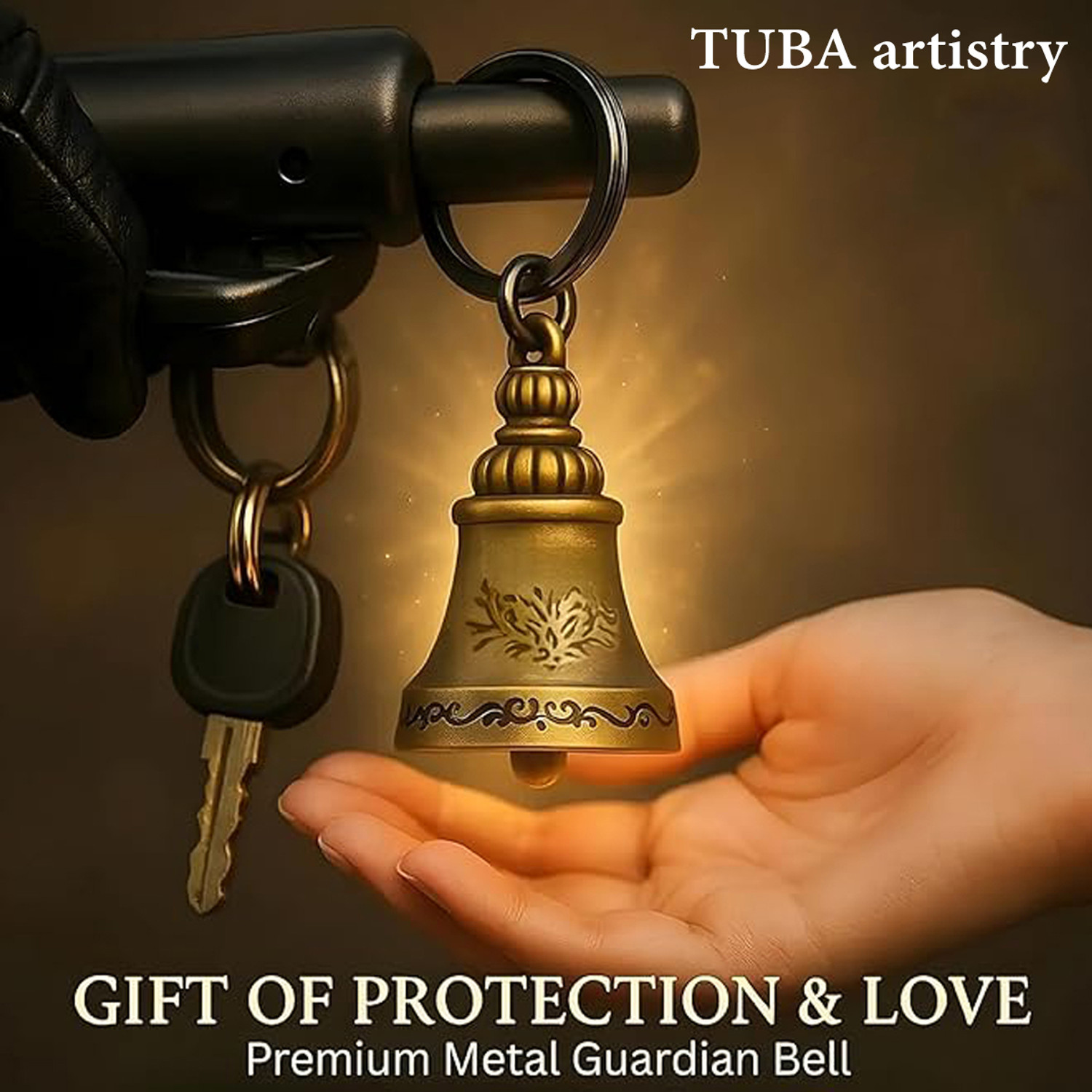 Image of TUBA artistry Guardian Bell Keychain for Bike Car Tibetan Bell Keychain Good Luck Charm Key Chain
